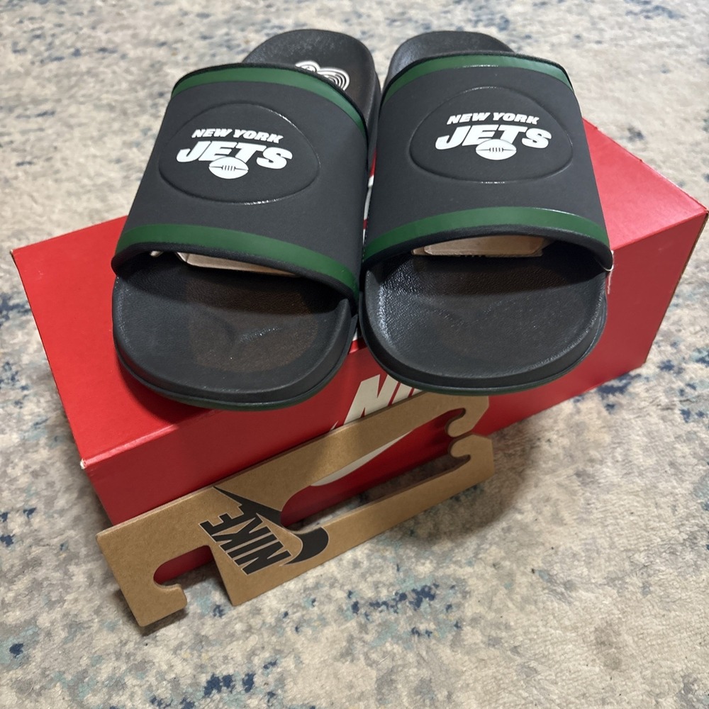 Nike Off Court Mens New York Jets Slides Size 12 Black & Green Sandals Shoes NFL